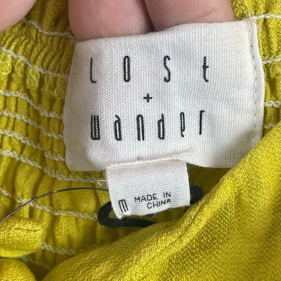 Lost Wonder Midi Dress Women's Medium Yellow Smocked Button Front Cut Out Beachy - Picture 7 of 9